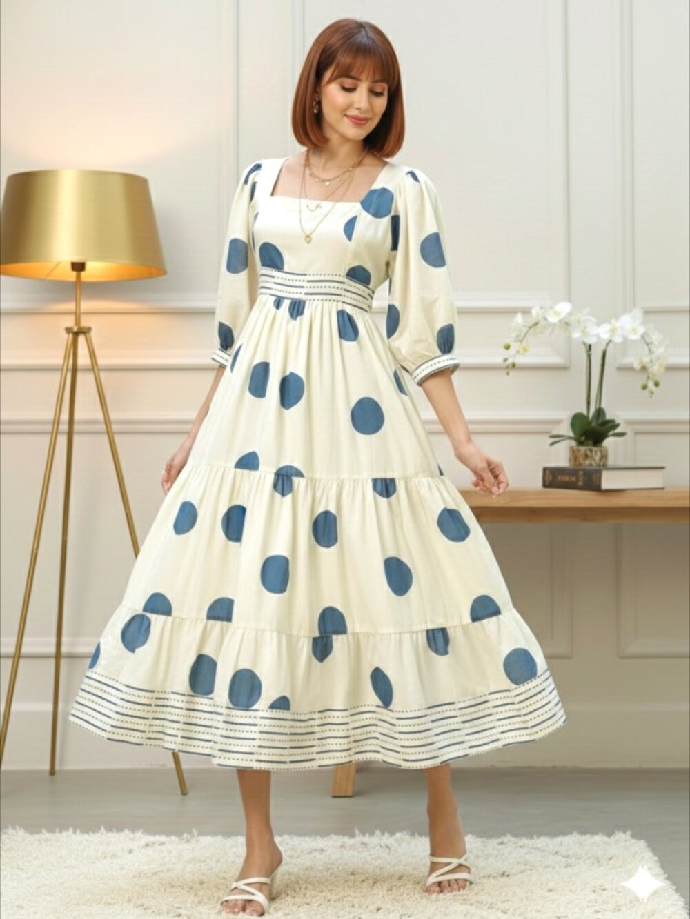 Hand Block Print Soft Cotton Summer Dress, Kyra Midi Dress, Dresses for Women